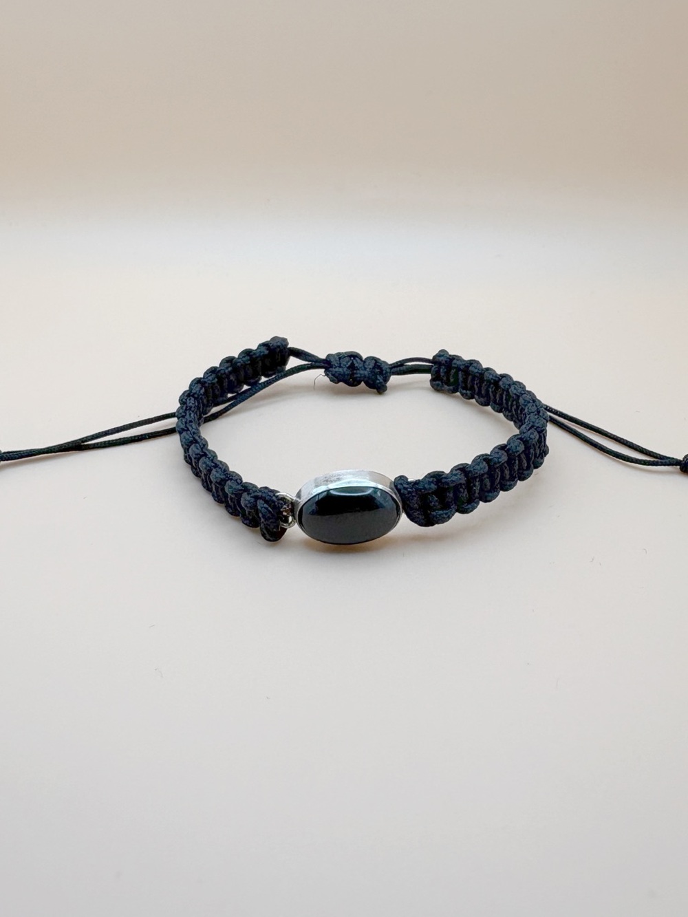 Handmade Macrame Onyx Bracelet- Black Cord